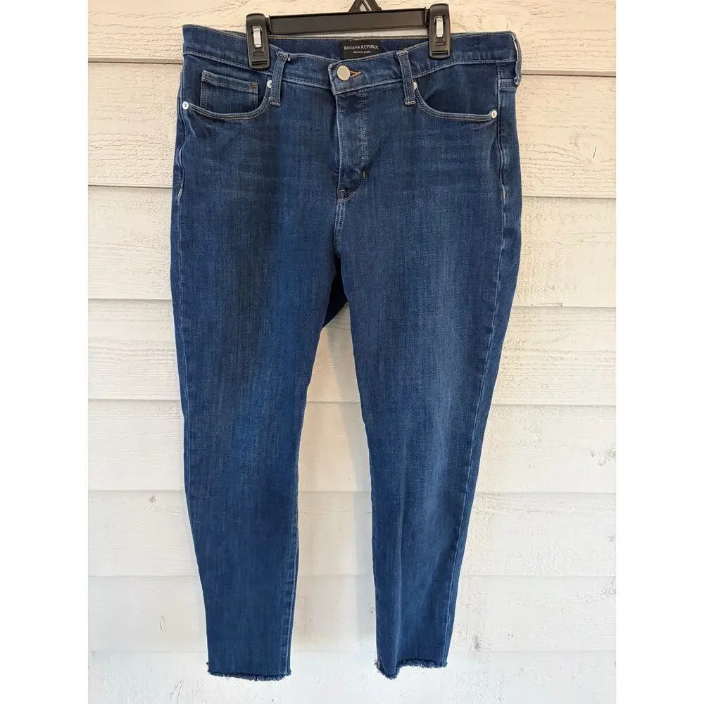 Banana Republic Mid Rise Skinny Jeans Dark Wash Raw Hem Women’s 31x27 - Picture 2 of 6